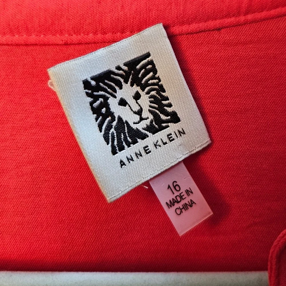 Anne Klein Coral Pink Sleeveless Split Neck Drawstring Waist Midi Dress 16 NEW - Picture 4 of 12